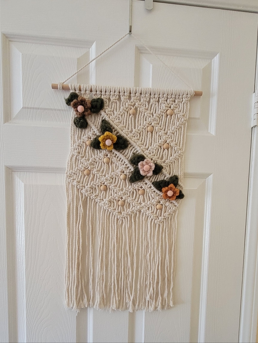 Macrame beaded floral wall hanging decor